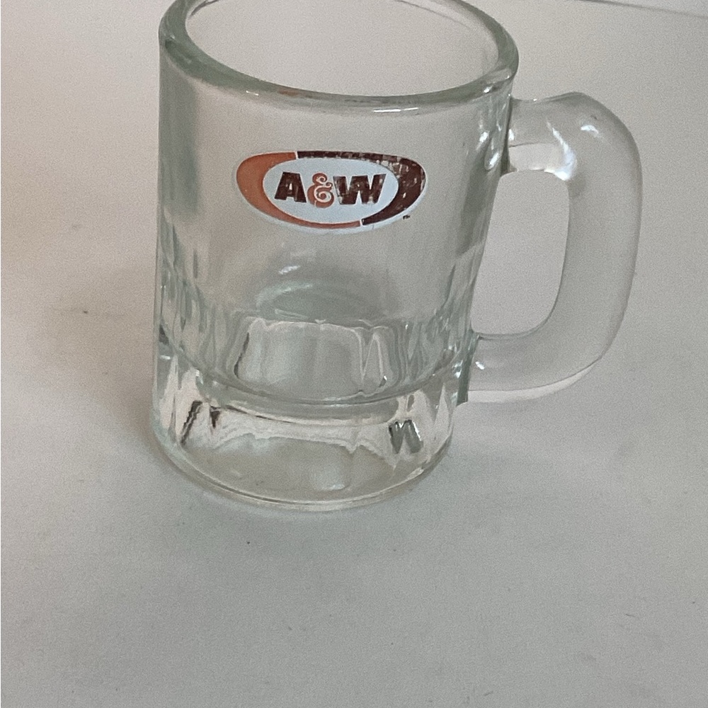 Vintage A&W rootbeer Clear Glass Mug miniature 3.25” high.